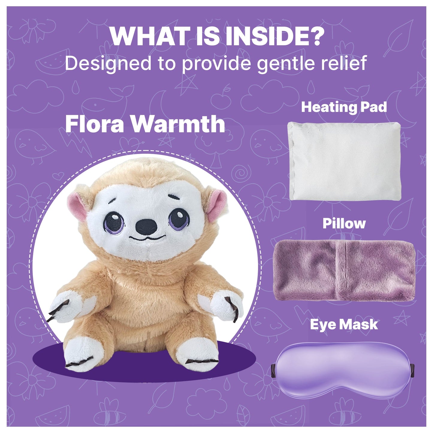 Flora Warmth Lavender Scented Plush Toy with Heating Pad & Eye Mask – Soothing Comfort for All Ages