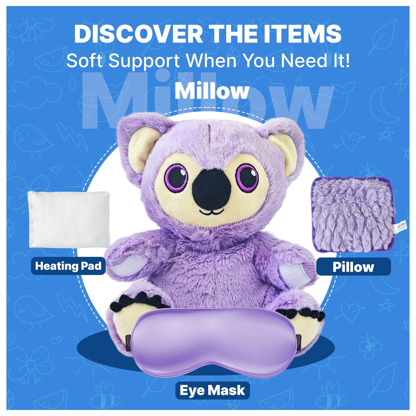 Millow Lavender Scented Plush Toy with Heating Pad & Eye Mask – Cozy Comfort for Stress Relief and Relaxation